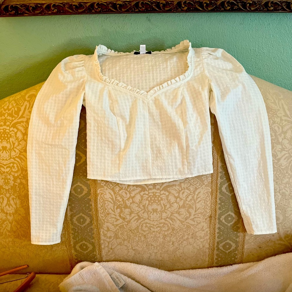 TOPSHOP US sz. Sm Off White Long Sleeve Zip Side Crop Top